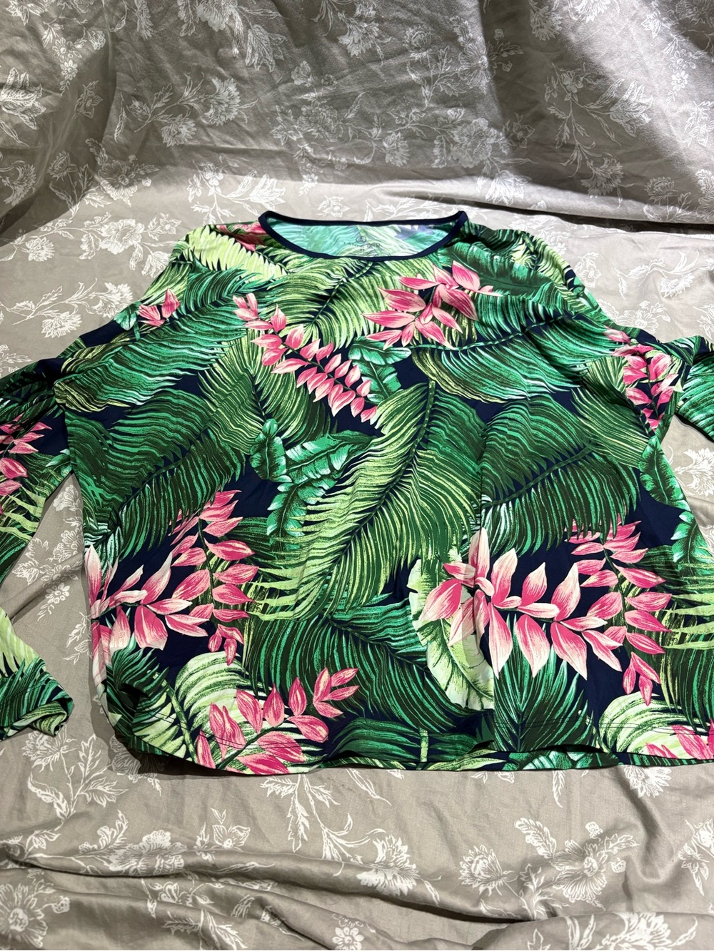Lands End tropical long sleeve rash guard swim shirt 2X 20 22